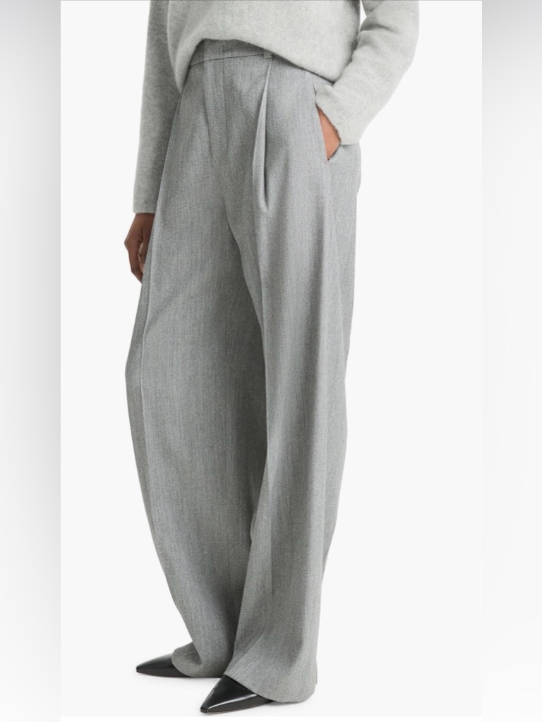Nwt Vince Light Gray Wool Wide-Leg Pleated Trousers High Rise Size 8